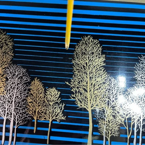 Japan Lacquerware Black Blue Tray Gold Leafing Trees Srednick Collection Forest - Picture 7 of 13